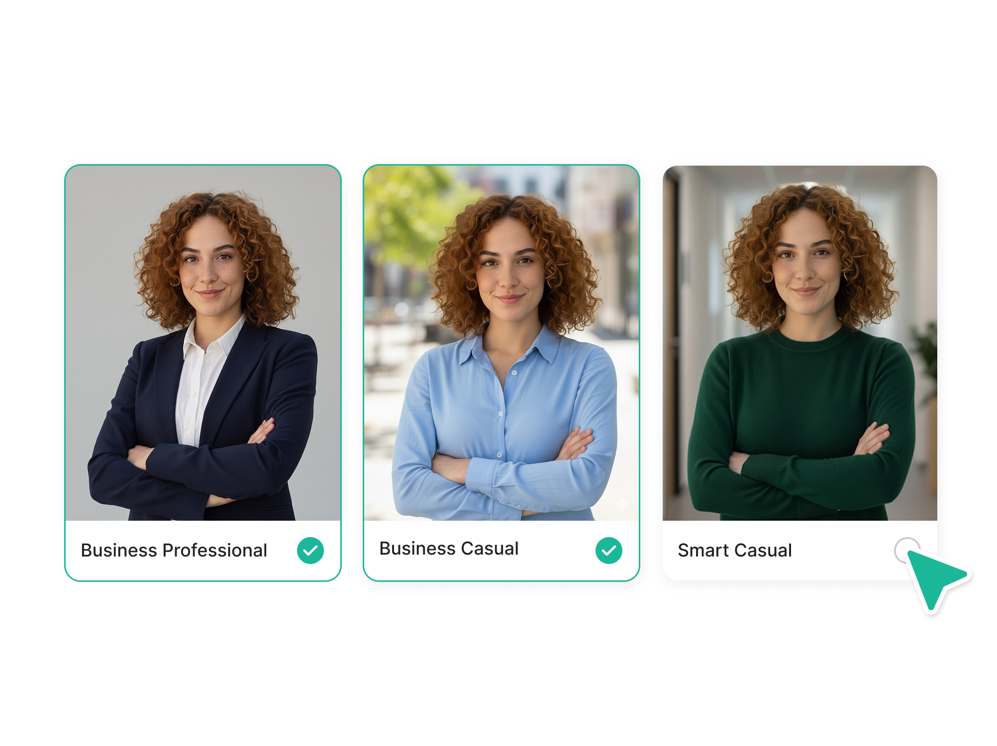 Attire and background selection with multiple style options